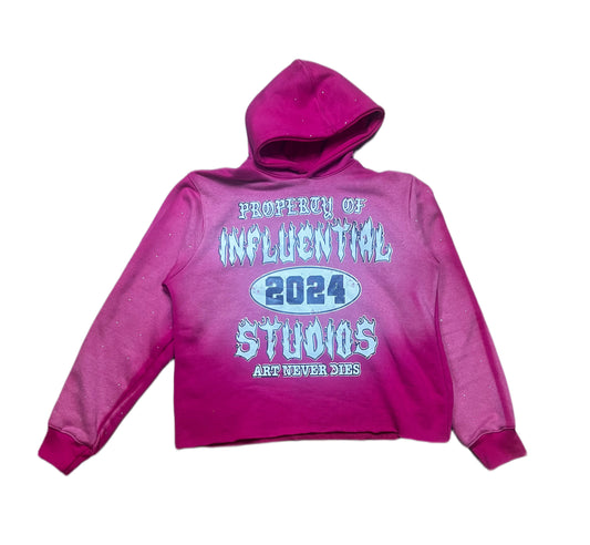 Cherry Influential Acid Wash Cropped Hoodie
